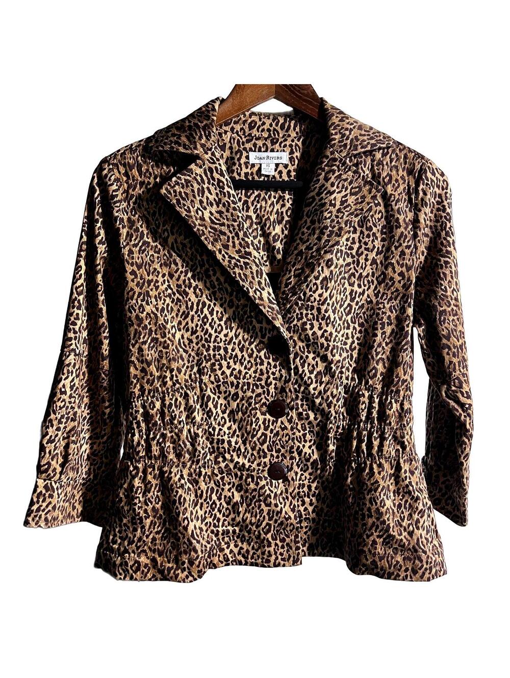 Vintage Joan Rivers Women XS Leopard Print Stretch Jacket Classic Diva Lagenlook